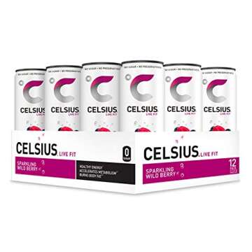CELSIUS Sparkling Wild Berry Fitness Drink, Zero Sugar, 12oz. Slim Can, 12 Pack (Wild Berry)
