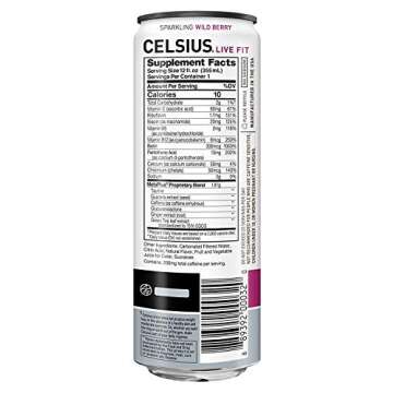 CELSIUS Sparkling Wild Berry Fitness Drink, Zero Sugar, 12oz. Slim Can, 12 Pack (Wild Berry)