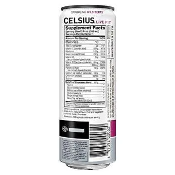 CELSIUS Sparkling Wild Berry Fitness Drink, Zero Sugar, 12oz. Slim Can, 12 Pack (Wild Berry)
