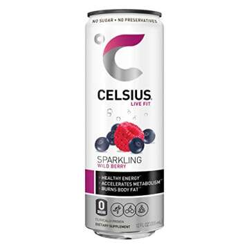 CELSIUS Sparkling Wild Berry Fitness Drink, Zero Sugar, 12oz. Slim Can, 12 Pack (Wild Berry)