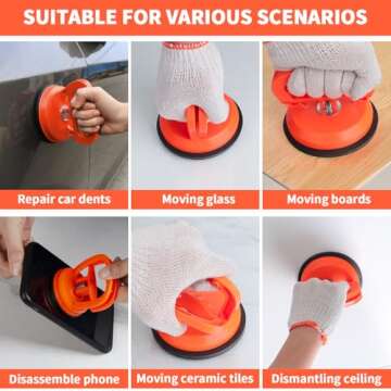 ROYADVE 5 Pack Car Dent Puller & Car Dent Removal Repair Kit with Suction Cup Tool - Perfect for Car Body/Tile Lifting/Moving Heavy Objects (Orange)