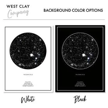 West Clay Company Personalized Star Constellation Map | Unframed - Multiple Sizes | Minimal Star Chart for Home | Gifts for Women, Men, Valentine’s Day | Night Sky Custom Poster