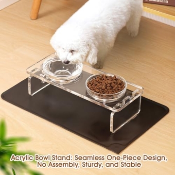Dog and Cat Bowls Elevated Set - Acrylic Feeder Stand with 2 Set Removable Stainless Steel and Glass Bowls Food and Water Raised Dishes for Small Pet,3.75 inches