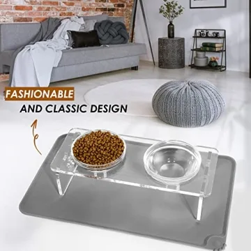 Dog and Cat Bowls Elevated Set - Acrylic Feeder Stand with 2 Set Removable Stainless Steel and Glass Bowls Food and Water Raised Dishes for Small Pet,3.75 inches