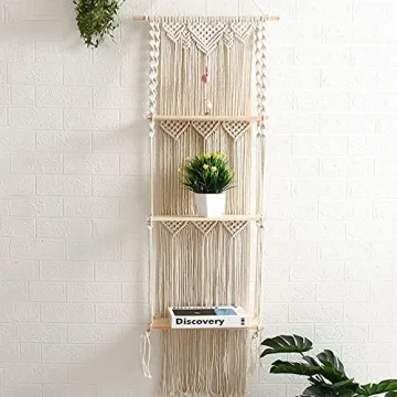 Shop ELASAD Handmade 3-Tier Macrame Wall Shelf