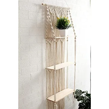 Shop ELASAD Handmade 3-Tier Macrame Wall Shelf