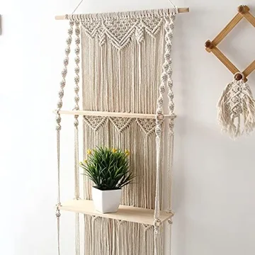 Shop ELASAD Handmade 3-Tier Macrame Wall Shelf