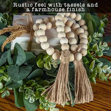 Rustic Wooden Bead Tray with Tassel - Farmhouse Boho Decor, Tiered Wooden Bead Garland
