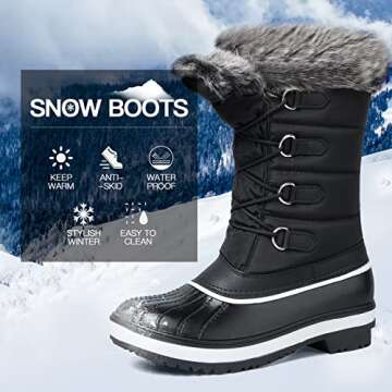 mysoft Women's Waterproof Winter Boots, Warm Insulated Snow Boots for Outdoor Black 7