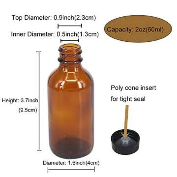 BPFY 12 pack 2 oz Amber Boston Glass Bottle With Black Poly Cap, Funnel, Chalk Labels, Pen Dispensin...