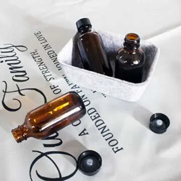 BPFY 12 pack 2 oz Amber Boston Glass Bottle With Black Poly Cap, Funnel, Chalk Labels, Pen Dispensing Bottles for Homemade Vanilla Extract, Essential Oils, Wedding Christmas Decor