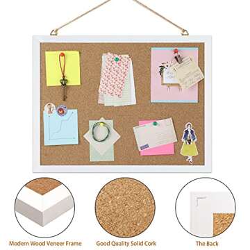 FEBSNOW Cork Board Bulletin Board 15.7 x 12 Inches with Rectangle White Frame Hanging Pin for Office Home Message Board or Vision Board Decoration
