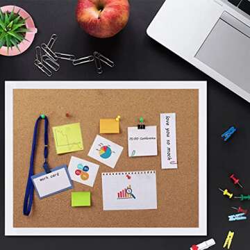 FEBSNOW Cork Board Bulletin Board 15.7 x 12 Inches with Rectangle White Frame Hanging Pin for Office Home Message Board or Vision Board Decoration