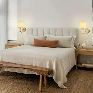 LASENCHOO Plug in Wall Sconces Set of Two, Modern Wall Lamp with Plug in Cord 6.56ft & On/Off Switch with Fabric Lampshade, Gold Sconces Wall Lighting Fixture for Bedroom Bedside Living Room Porch