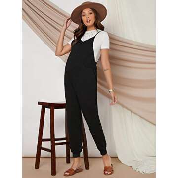 MakeMeChic Women's Maternity Jumpsuit Sleeveless Drawstring Waist Overall Jumpsuits Black A L