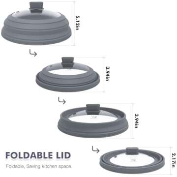 Microwave Splatter Cover Glass Cover Splatter Guard Lid with Collapsible Silicone for Food Pot Cover Plate Cover 11.8 inch Light Grey