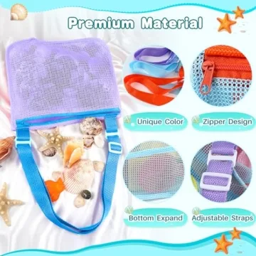 CLAPET Kids Mesh Beach Bags for Sand Toys and Seashells
