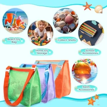 CLAPET Kids Mesh Beach Bags for Sand Toys and Seashells
