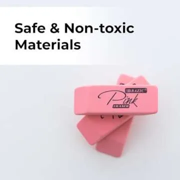 BAZIC Pink Erasers - Smudge Free & Latex Free Erasers