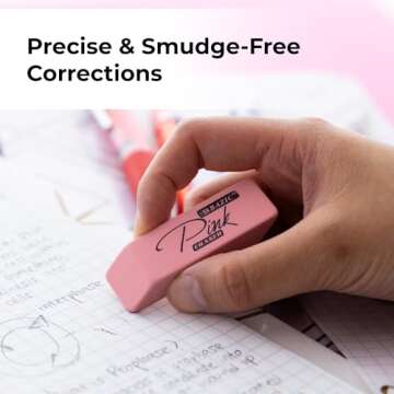 BAZIC Pink Erasers - Smudge Free & Latex Free Erasers