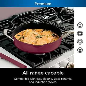 Ninja, Cookware, Steamer, Strainer Basket, Glass Lid and Spatula, Foodi NeverStick PossiblePan, Premium Set with 4-Quart Capacity Pan, Nonstick, Durable, Oven Safe Cookware, Cherry Tart, CW102RD