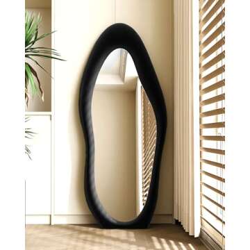 ITSRG Full Length Mirror, 24x63in, Floor Mount, Irregular Design, Flannel Frame (Black)