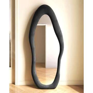 ITSRG Full Length Mirror, 24x63in, Floor Mount, Irregular Design, Flannel Frame (Black)