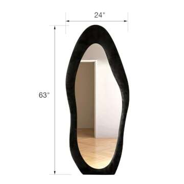 ITSRG Full Length Mirror, 24x63in, Floor Mount, Irregular Design, Flannel Frame (Black)