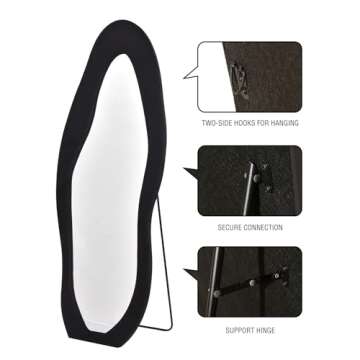 ITSRG Full Length Mirror, 24x63in, Floor Mount, Irregular Design, Flannel Frame (Black)
