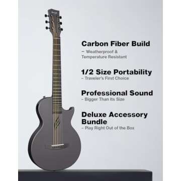 Carbon Fiber Nova Go Travel Acoustic Guitar | 1/2 Size Lightweight Guitar with Gig Bag & Accessories...