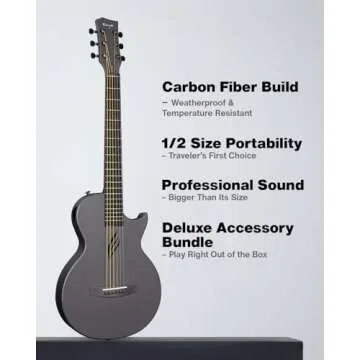 Carbon Fiber Nova Go Travel Acoustic Guitar | 1/2 Size Lightweight Guitar with Gig Bag & Accessories...
