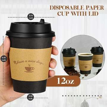 LITOPAK 100 Pack 12 oz Paper Coffee Cups, Drinking Cups for Hot Coffee Chocolate Drinks, Disposable ...