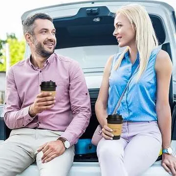 LITOPAK 100 Pack 12 oz Paper Coffee Cups, Drinking Cups for Hot Coffee Chocolate Drinks, Disposable Coffee Cups with Lids, Sleeves and Stirring Sticks, Black Hot Coffee Cups for Home and Cafes