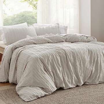 Bedsure Striped Boho Duvet Cover King Size - Tufted Boho Bedding Set, 3 Pieces Shabby Chic Home Bedding for All Seasons, Includes 1 King Duvet Cover & 2 Pillowcases (Light Beige, 104" x 90")