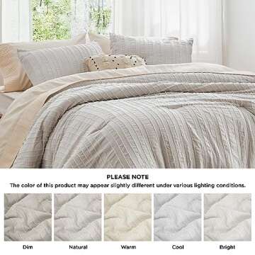 Bedsure Striped Boho Duvet Cover King Size - Tufted Boho Bedding Set, 3 Pieces Shabby Chic Home Bedding for All Seasons, Includes 1 King Duvet Cover & 2 Pillowcases (Light Beige, 104" x 90")