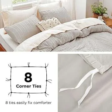 Bedsure Striped Boho Duvet Cover King Size - Tufted Boho Bedding Set, 3 Pieces Shabby Chic Home Bedding for All Seasons, Includes 1 King Duvet Cover & 2 Pillowcases (Light Beige, 104" x 90")