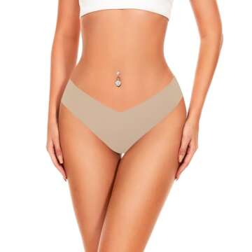 Hellopopgo Seamless Thongs for Women No Show Thong Seamless Underwear 6-Pack Panties Breathable V-wa...