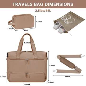 LYAUK Travel Bag with 15.6 inch Laptop Compartment, Weekender Bag Women with Shoe Compartment & USB Charging Port & Toiletry Bag, Carry on Duffel Bag for Travel, Business, Work, Trips (Khaki)