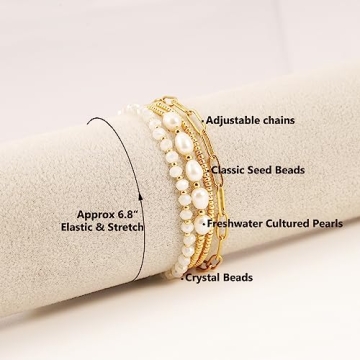 Pymach Gold Pearl Crystal Beaded Bracelets Set for Women