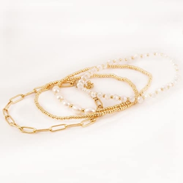 Pymach Gold Pearl Crystal Beaded Bracelets Set for Women