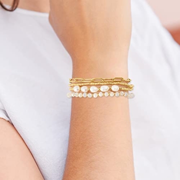 Pymach Gold Pearl Crystal Beaded Bracelets Set for Women