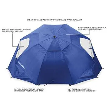 Sport-Brella Vented SPF 50+ Sun and Rain Canopy Umbrella for Beach and Sports Events (8-Foot, Blue)