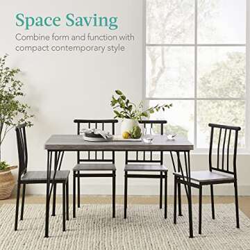 Best Choice Products 5-Piece Metal and Wood Indoor Modern Rectangular Dining Table Furniture Set for...