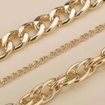 JWICOS Cuban Link Chain for Women Chunky Chain Necklace with Three Layer Boho Bohemia Choker for Women (Gold)