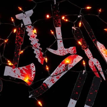 Halloween String Lights with Bloody Knife Props