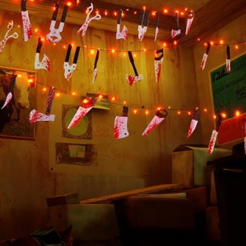 Halloween String Lights with Bloody Knife Props
