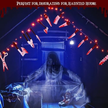Halloween String Lights with Bloody Knife Props