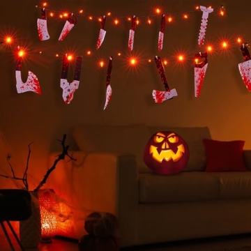 Halloween String Lights with Bloody Knife Props