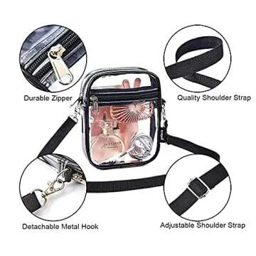 gdbis Clear Crossbody Bag, Stadium Approved Clear Purse Bag for Concerts Sports Events, Black