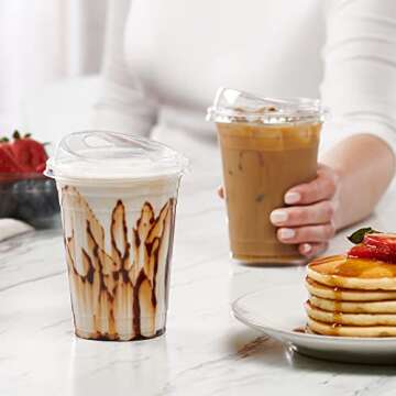 Comfy Package [16 oz. - 100 Count Crystal Clear Plastic Cups With Strawless Sip-Lids, Disposable Iced Coffee Cups with Lids - Ideal for Cold Beverages, and To-Go Drinks